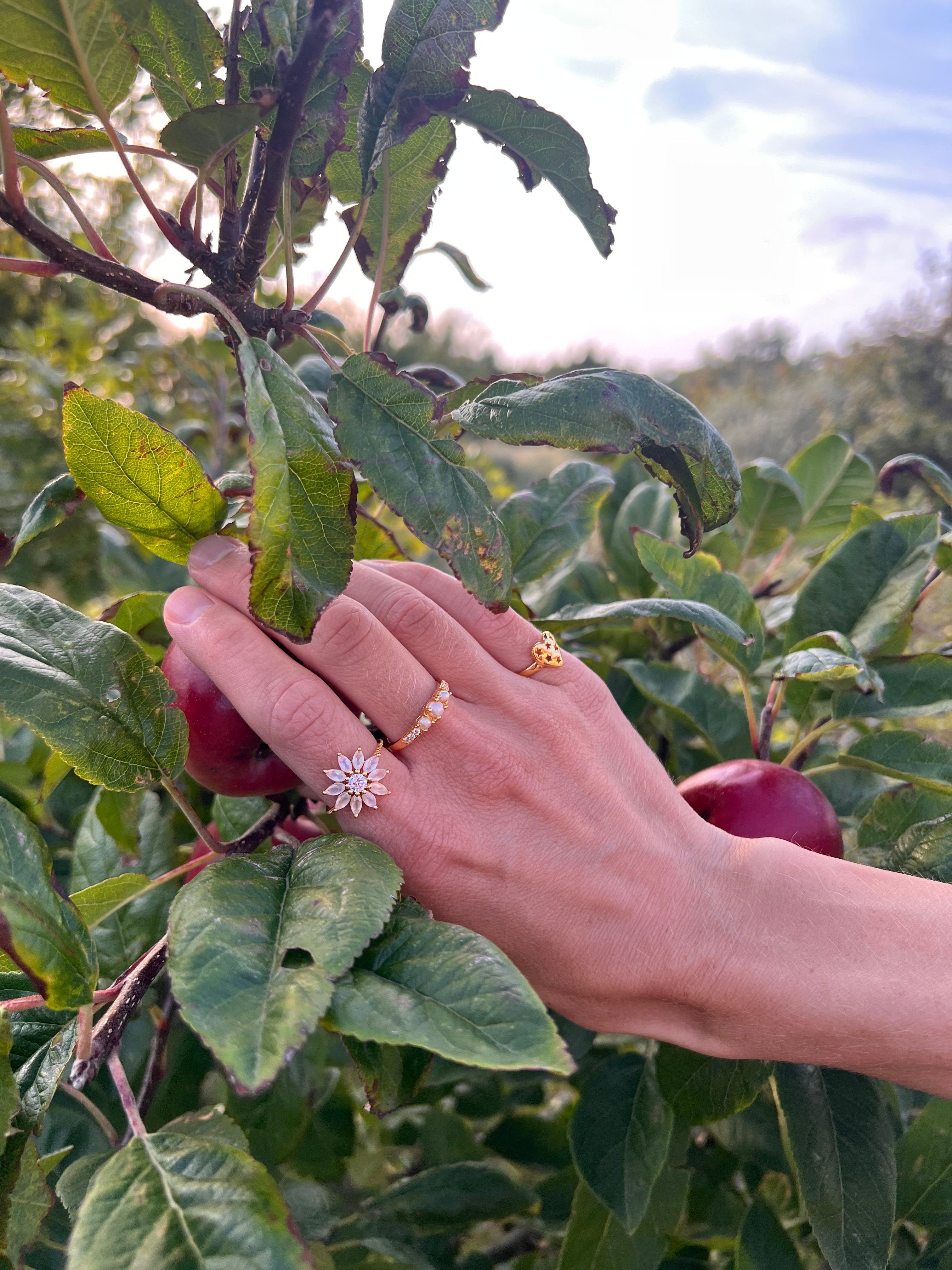 Perlemåne – ring med perle og zirkonia
