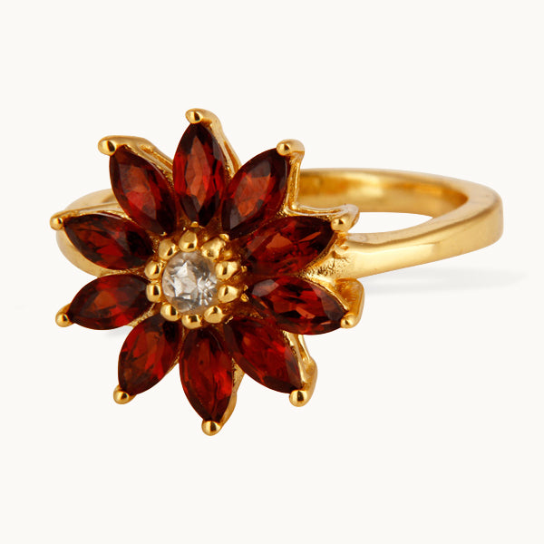 Rakel – ring med granat og hvid topas